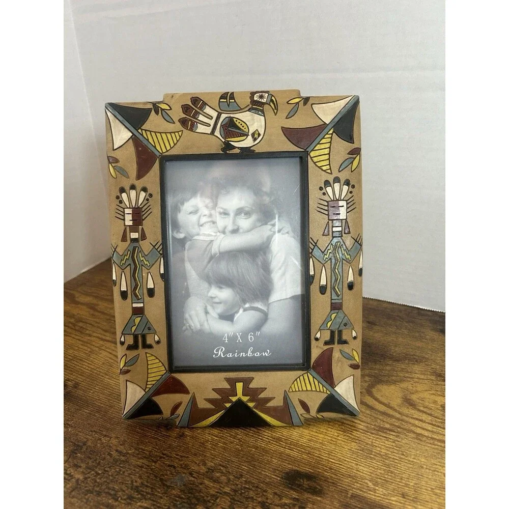 Southwestern Tribal Photo Frame Kokopelli Style Hand Painted 4x6 Decor Art